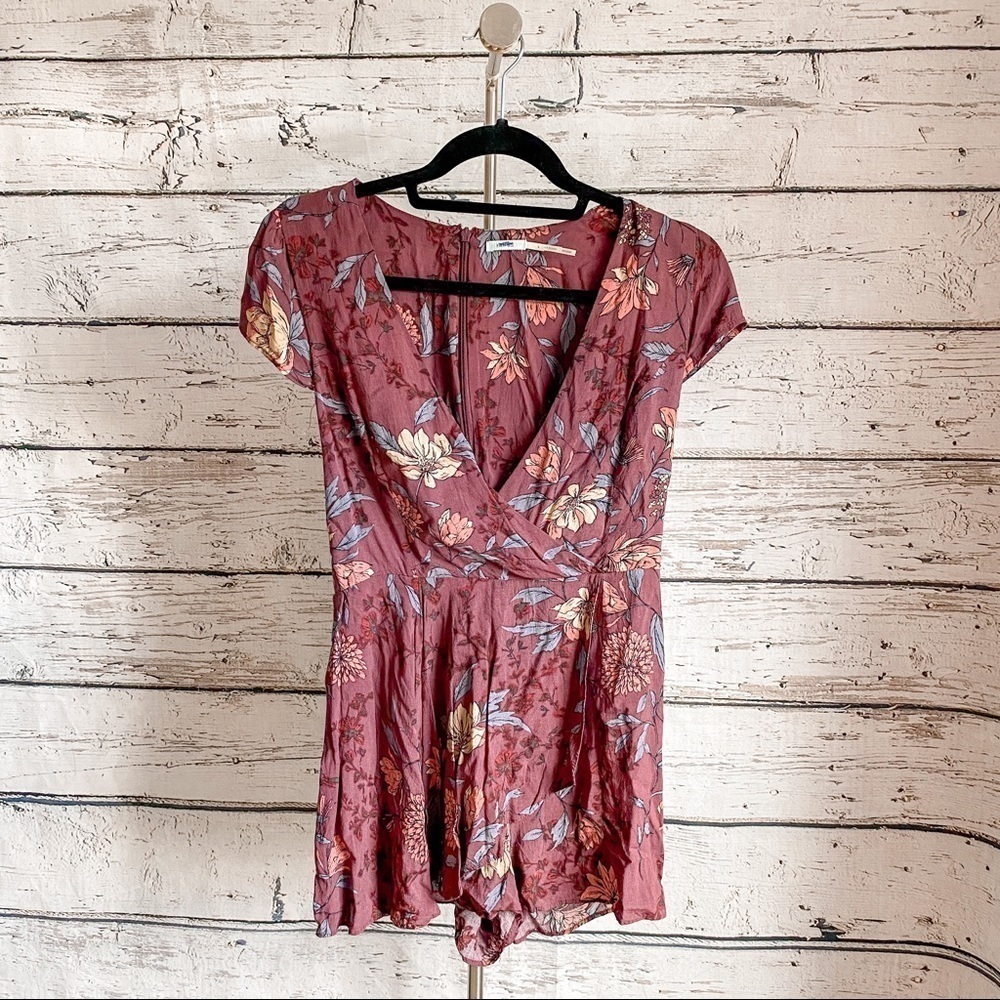 UO Kimchi Blue Maroon Floral Anita Ruffle Romper - Picture 4 of 12